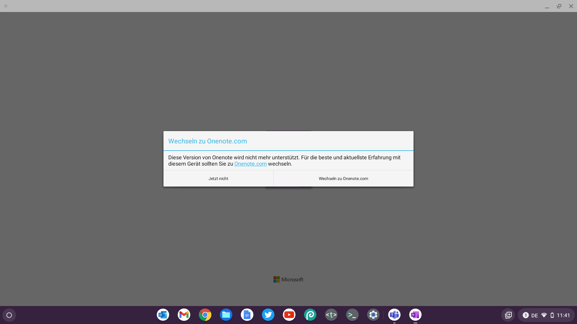 Screenshot OneNote and other Microsoft apps no longer support Chrome OS.