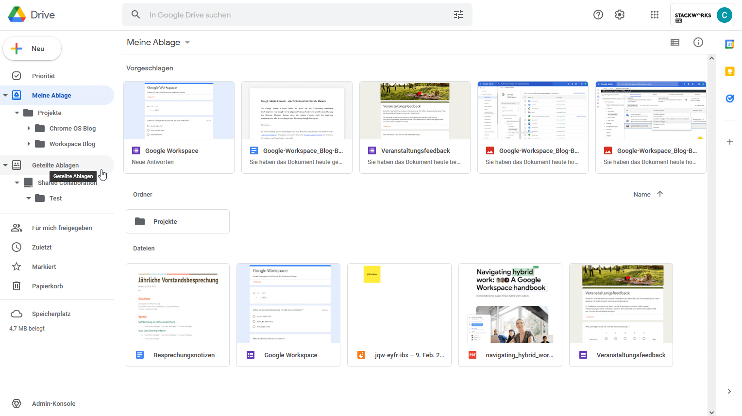 Shared storage in the online storage Google Drive