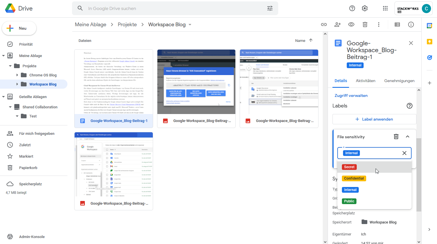 Structuring files and folders in Google Drive online storage