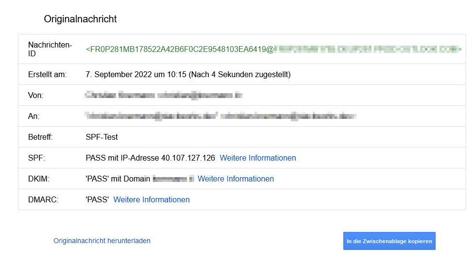 Gmail prüft SPF, DKIM sowie DMARC