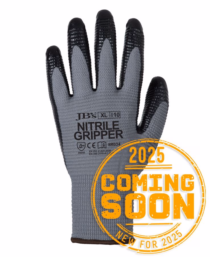 JB's NITRILE GRIPPER GLOVE (12PK) GREY/BLACK