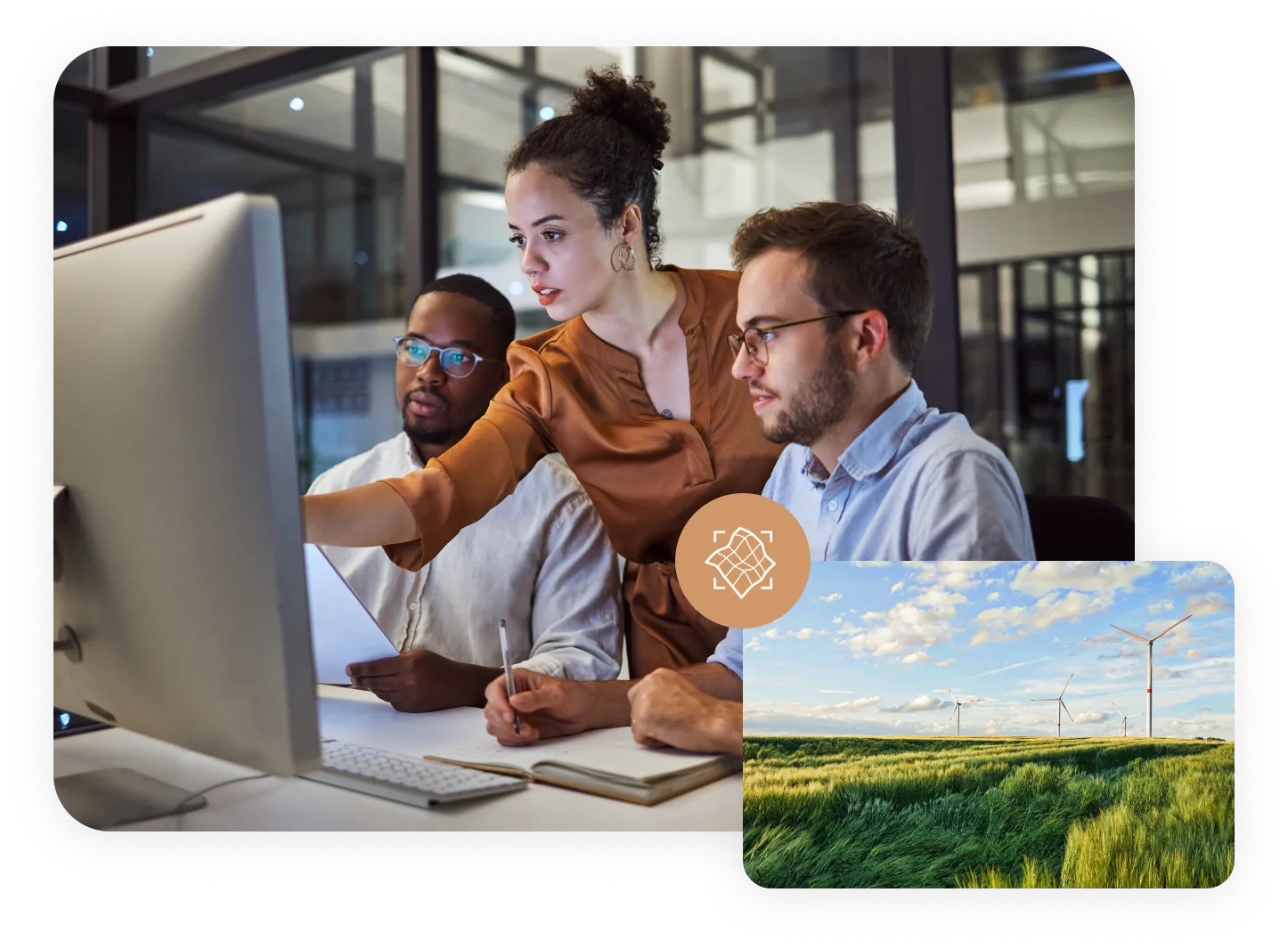 3 People working together on a computer