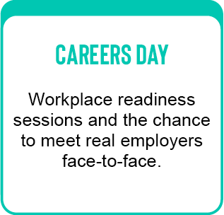 Careers Day tile: workplace readiness sessions and meeting real employers face-to-face.
