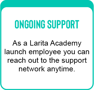 Ongoing Support tile: reach out to the Larita Academy support network anytime.