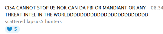 Members of the Telegram channel taunting law enforcement and cybersecurity companies.