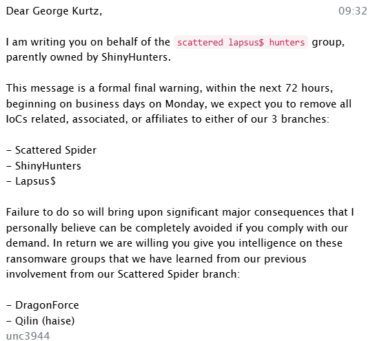 A channel member threatened CrowdStrike’s CEO while offering information. Obsidian believes that CrowdStrike did not comply with these demands.