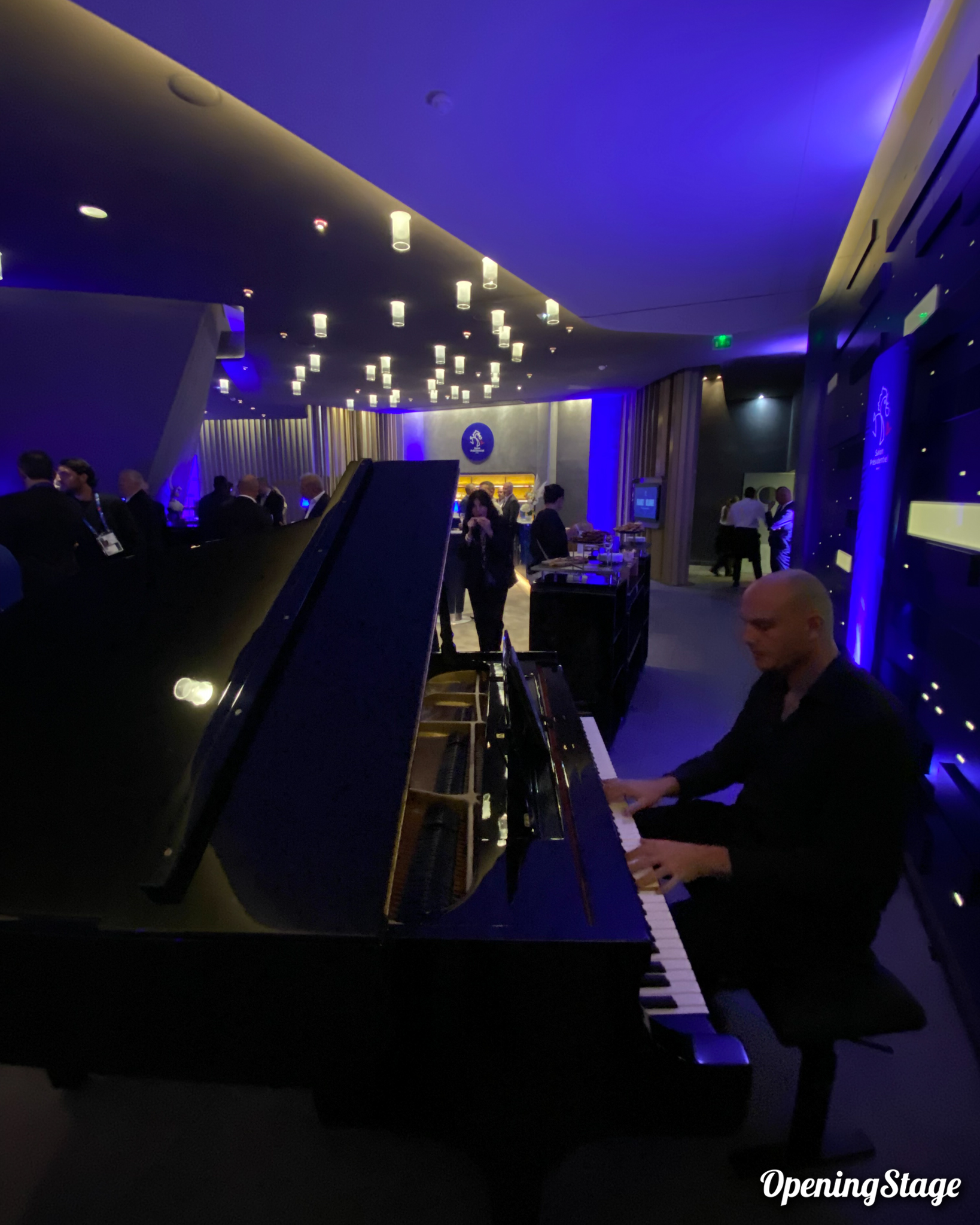 Notre pianiste dans le salon présidentiel de la fédération française de football avant le match de l'équipe de France contre l'Islande