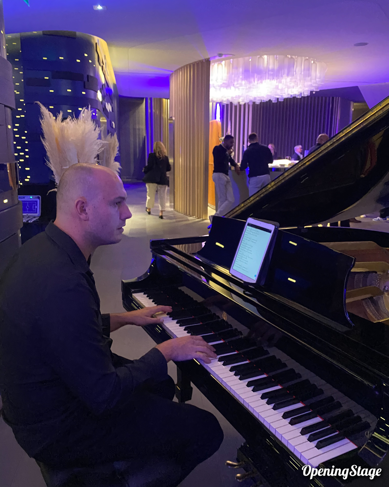 Notre pianiste dans le salon présidentiel de la fédération française de football avant le match de l'équipe de France contre l'Islande