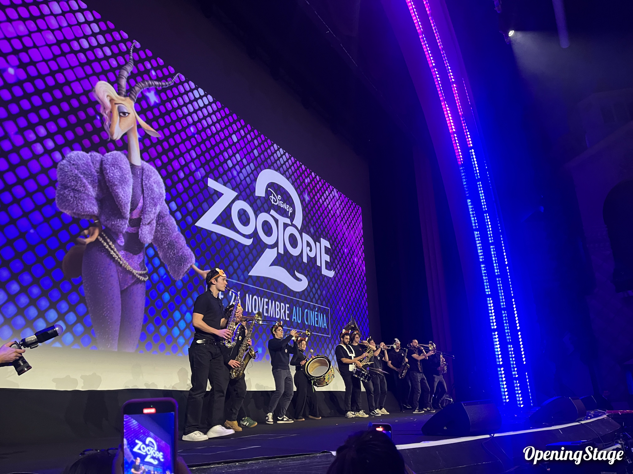 Une fanfare produit par OpeningStage à l'avant première de Zootopie 2 au Grand Rex pour Disney