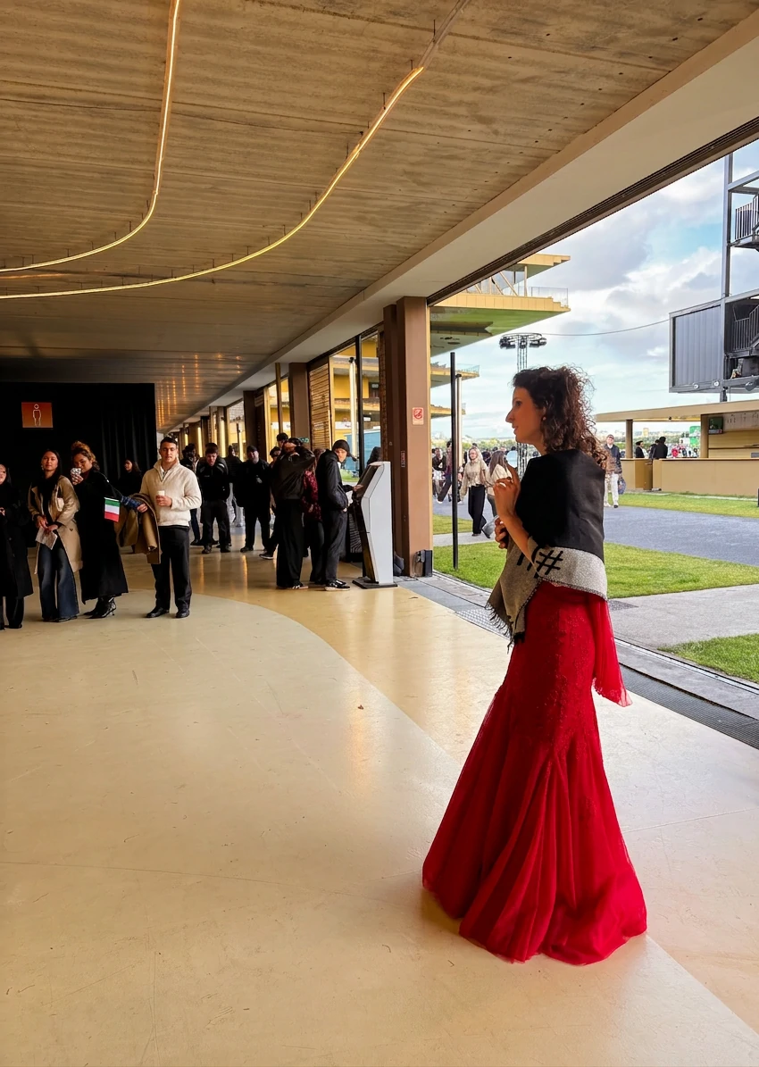 Une cantatrice d'opéra à l'hippodrome aux Jeuxdi by Longchamp avec France Galop