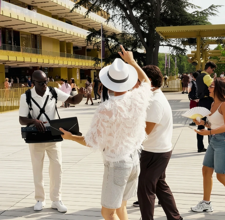 Notre DJ en déambulation danse avec le public à l'hippodrome ParisLongchamp