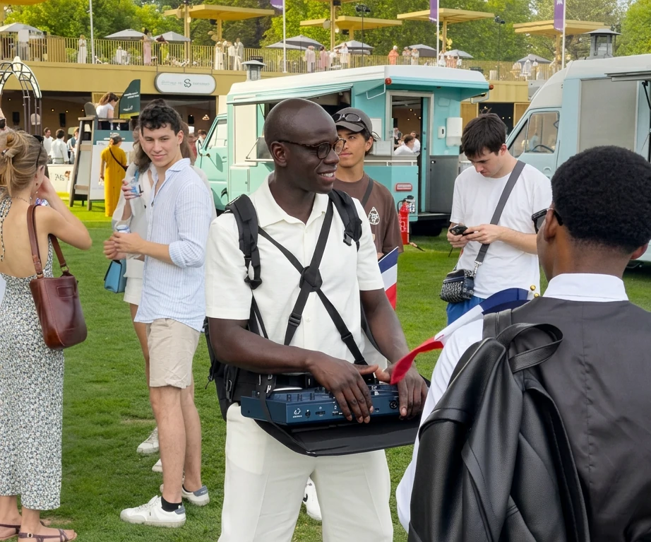 Notre DJ en déambulation danse avec le public à l'hippodrome ParisLongchamp