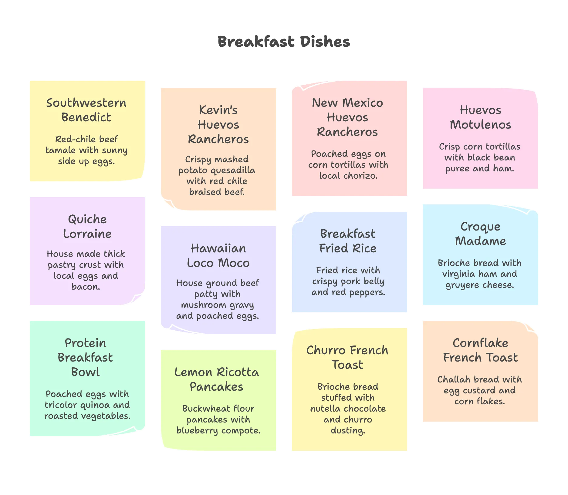 Sample bachelorette weekend menu with brunch, dinner, and dessert icons.