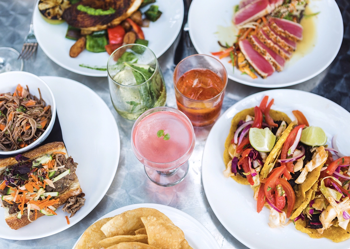 Globally inspired birthday catering menu with Mediterranean, Asian, and Latin small plates.