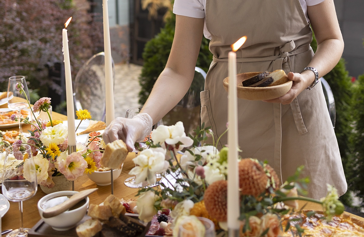 Elegant Scottsdale tablescape with linen textures candles and warm desert color palette for outdoor dining