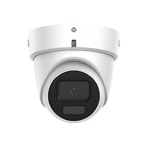 White dome security camera with a visible lens and sensor.