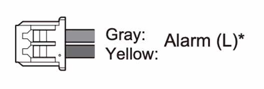 Diagram showing a connector with gray and yellow wires labeled for Alarm (L).
