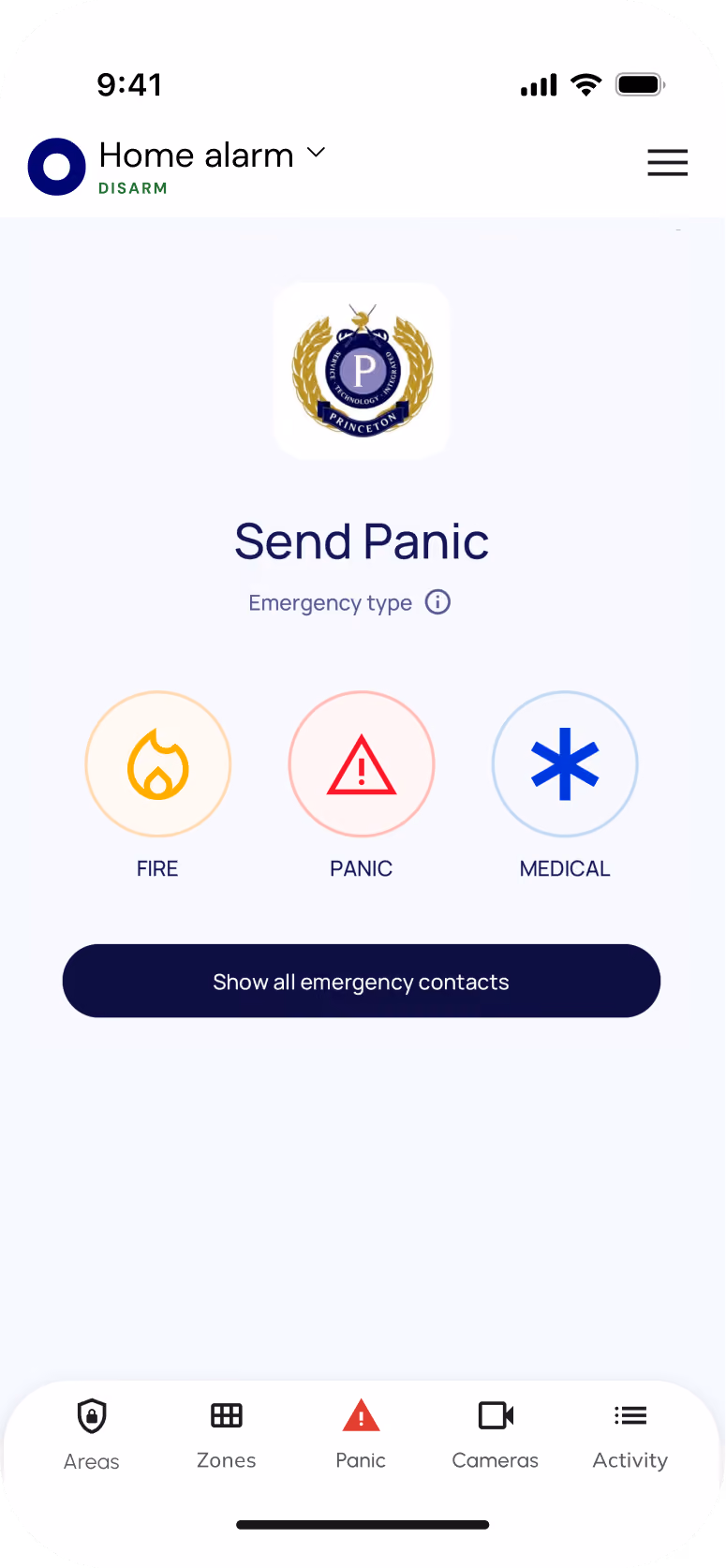 Olarm APP panic and cancel responder