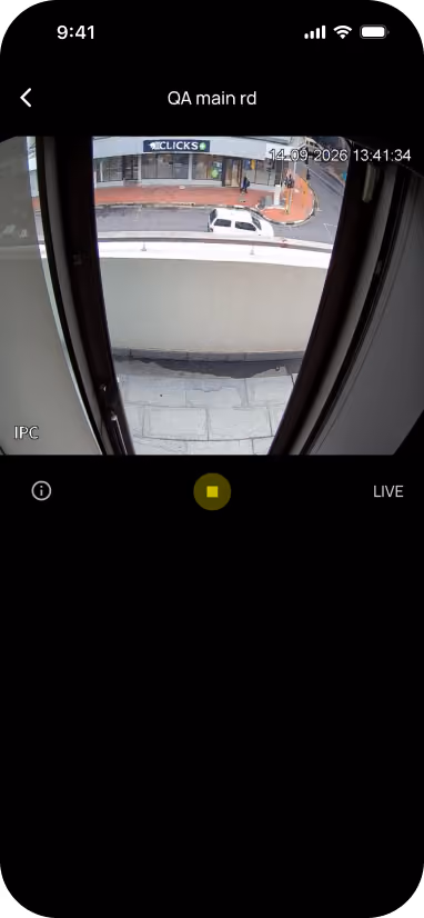 Olarm APP live camera stream for an alarm event