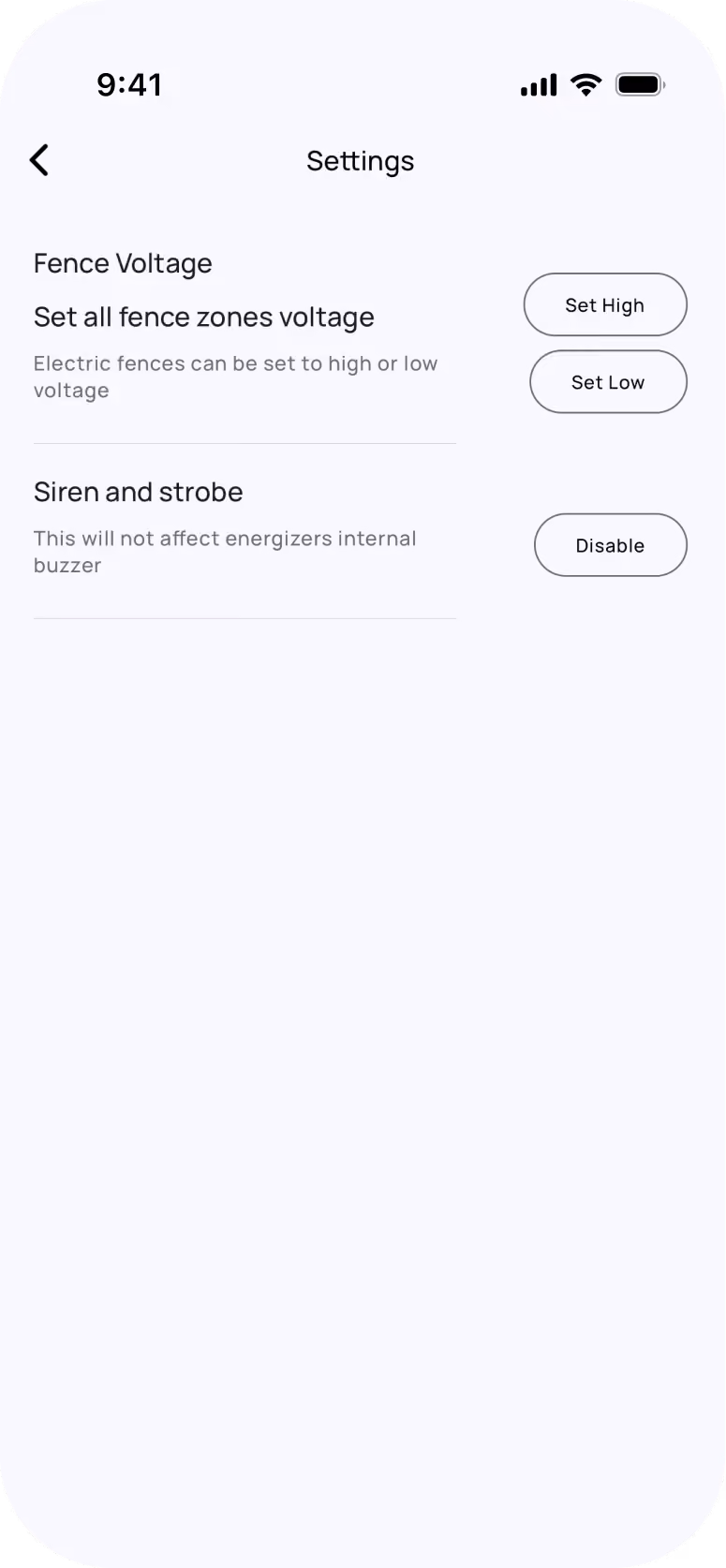 Olarm APP fence voltage