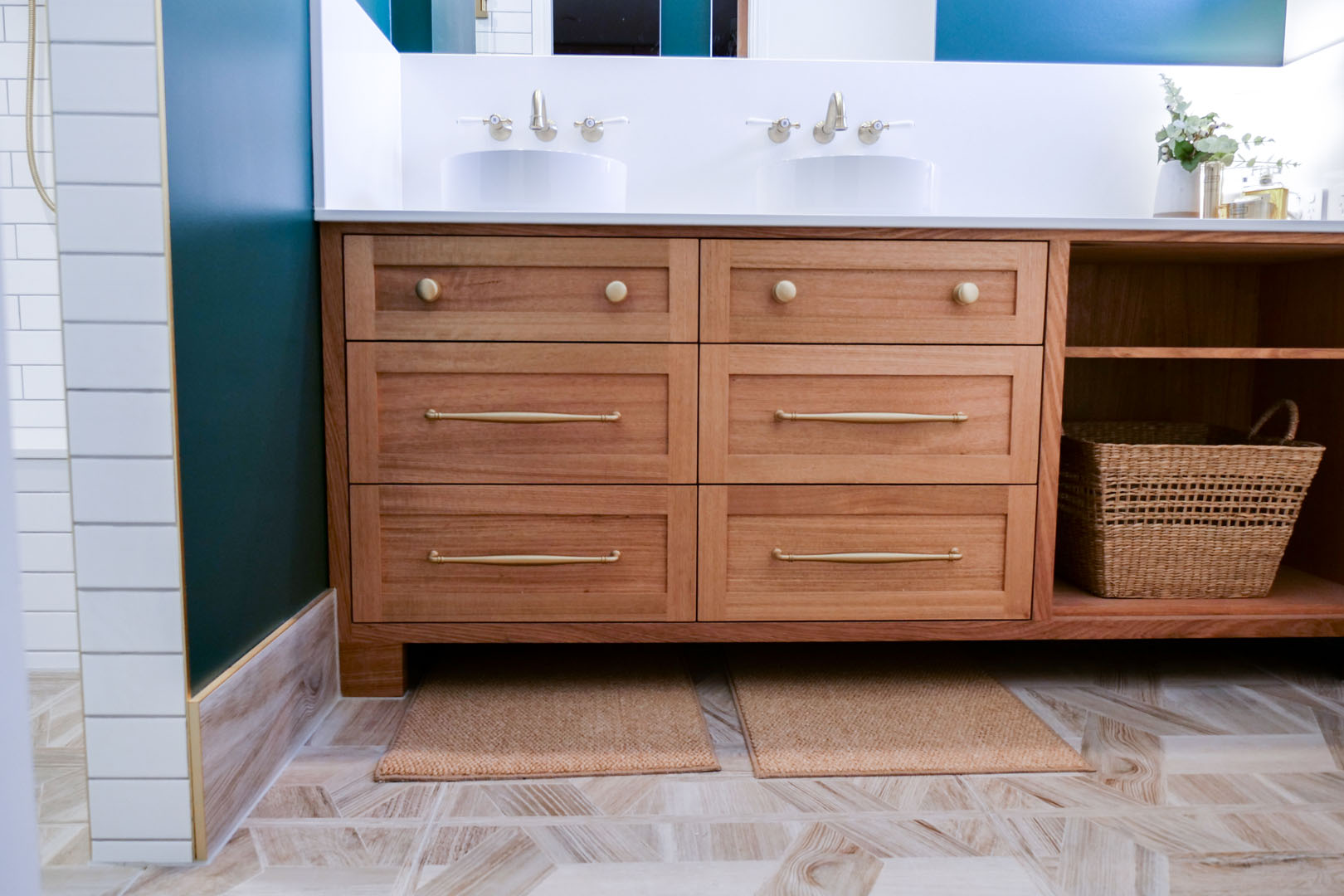 bathroom renovation project showing timber cabinet
