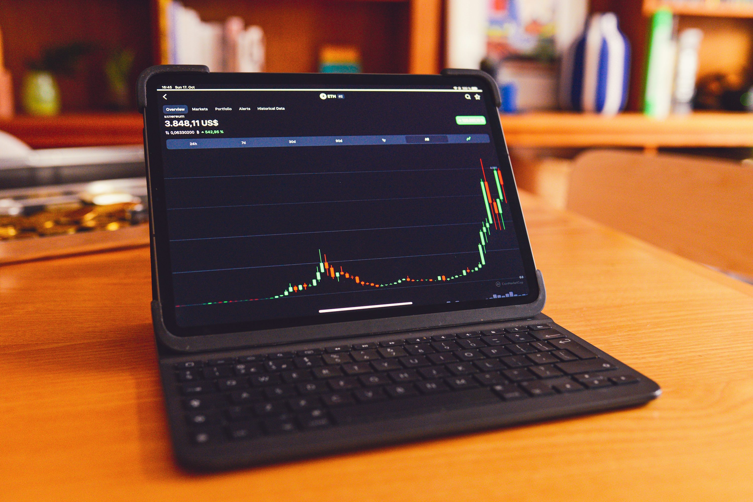 a laptop computer sitting on top of a wooden desk - Day Trading Indices