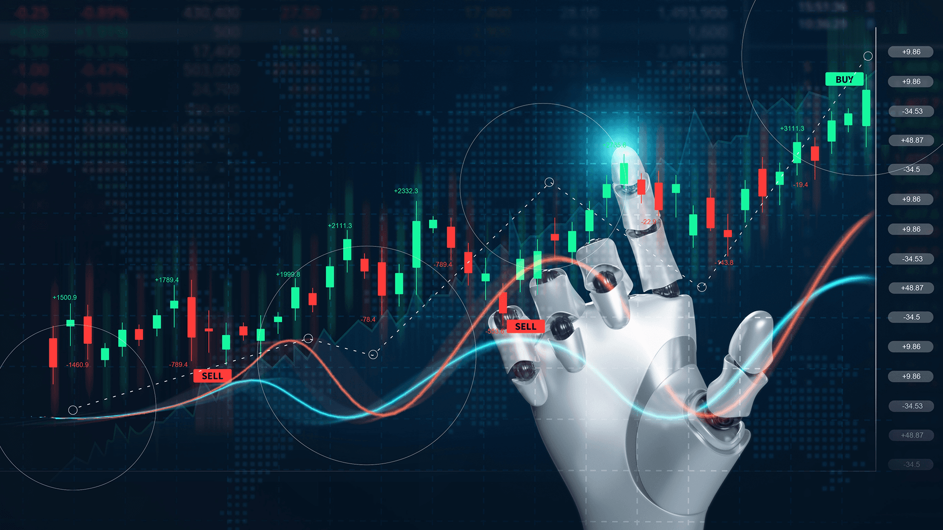  Robot hand touching digital trading charts -  Is AI Trading Profitable