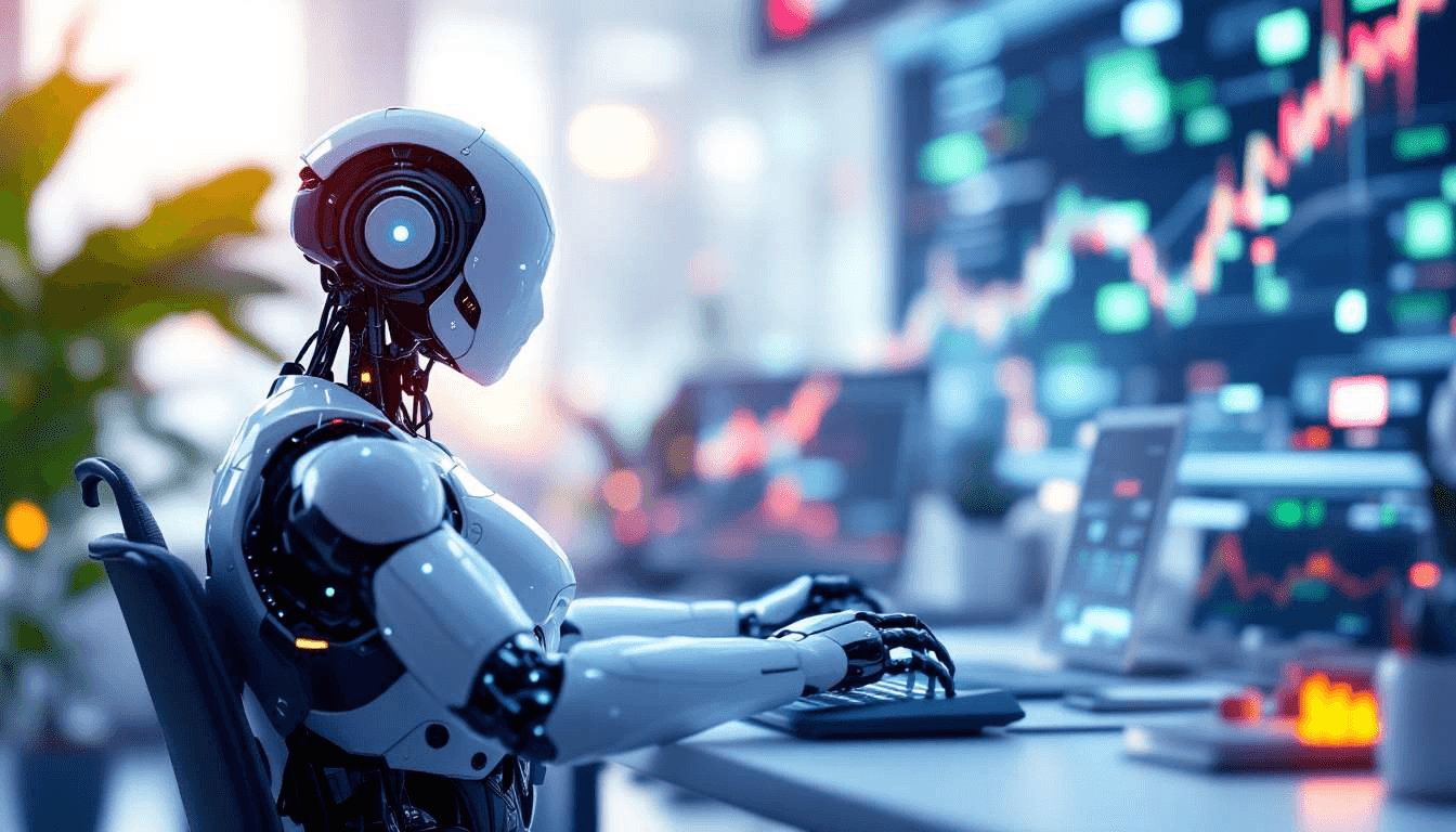 Robot trading stocks on digital screens -  Is AI Trading Profitable