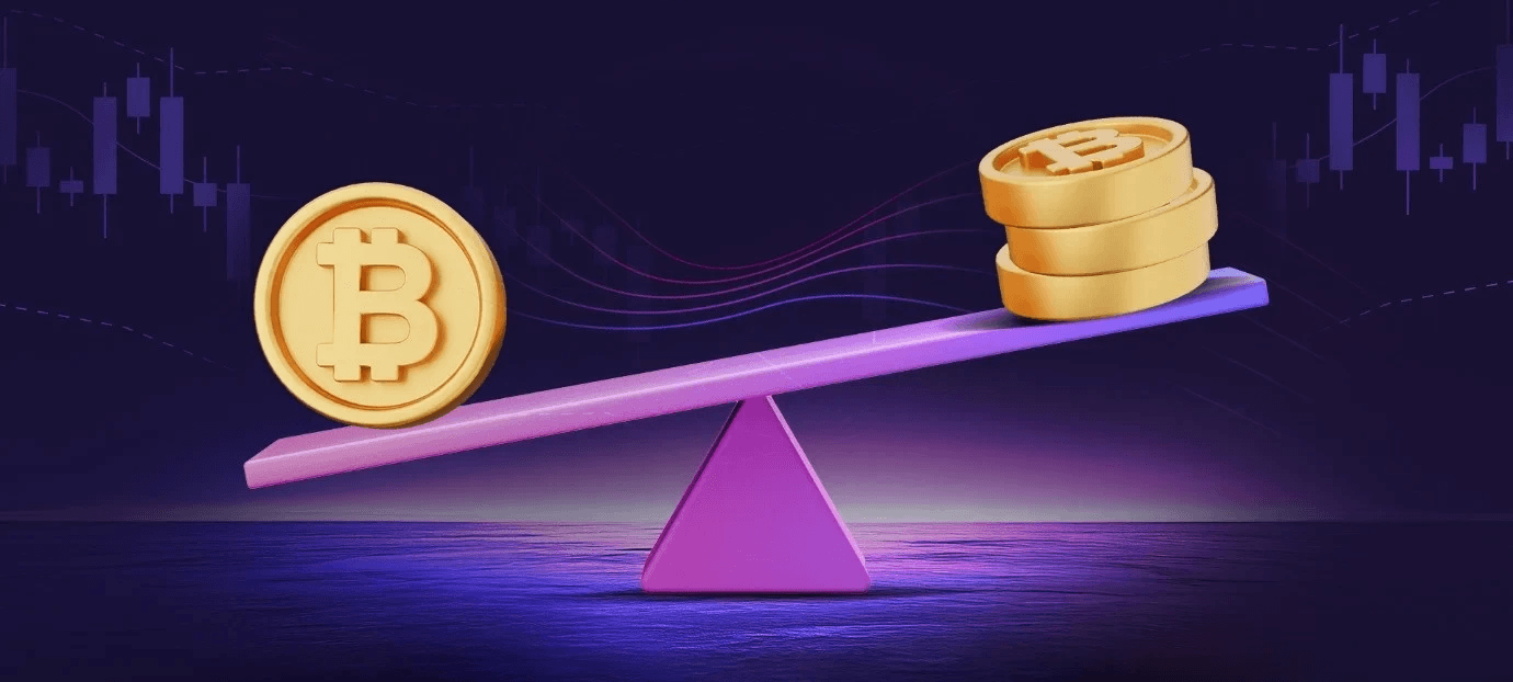 Bitcoin coins balancing on a scale - What Is Leverage In Crypto Trading