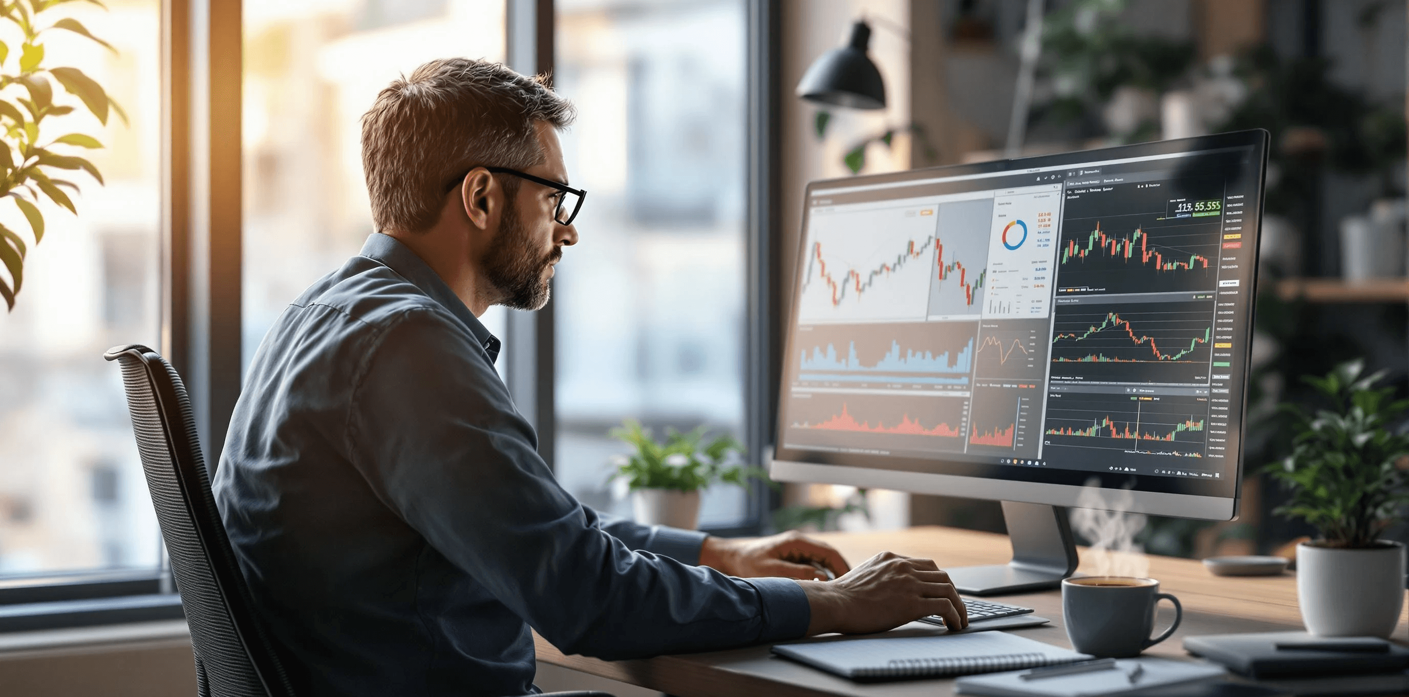  Man monitoring financial charts at desk - Backtesting Trading Strategies