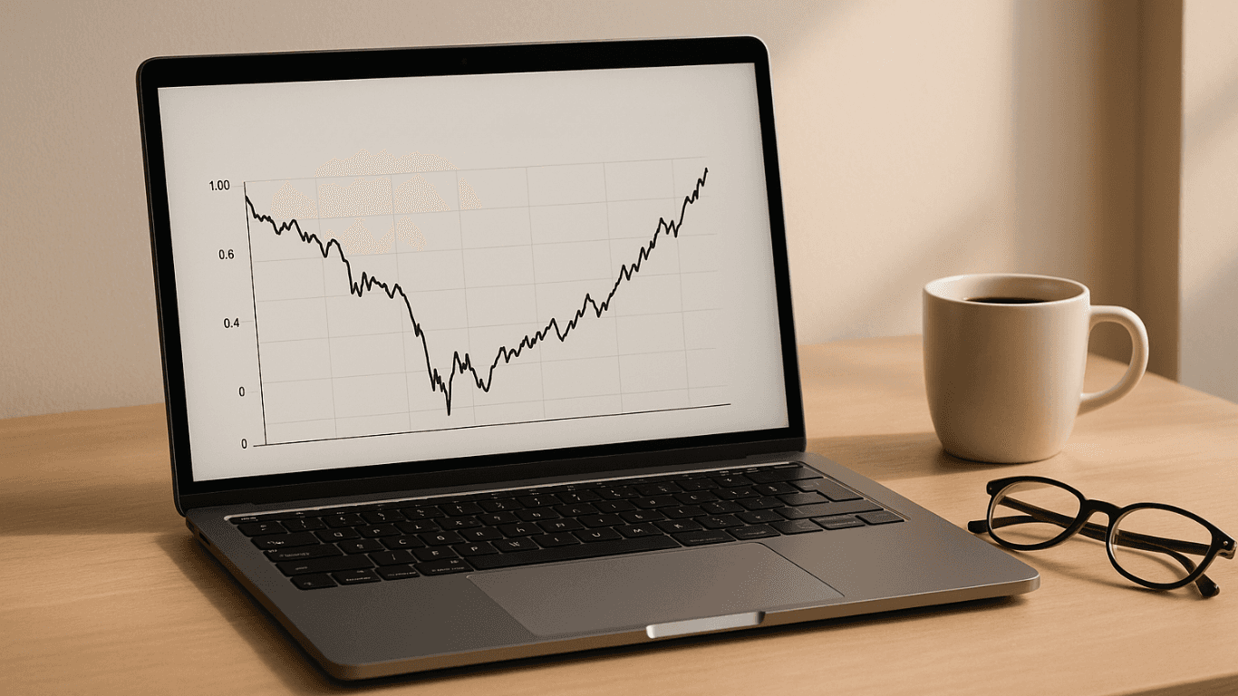 Laptop displaying simple stock recovery chart - What is Drawdown in Trading