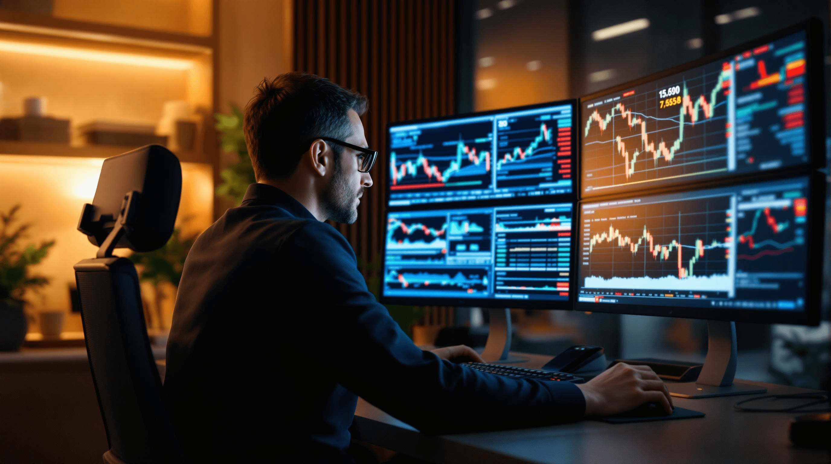 Man monitoring multiple trading screens - What is Drawdown in Trading