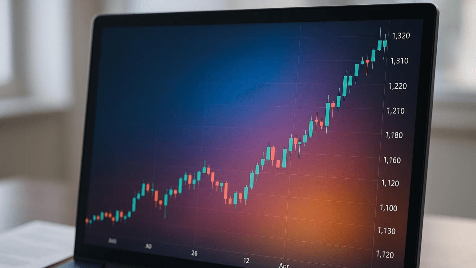 Rising candlestick chart on laptop screen -  Prop Firm Regulation