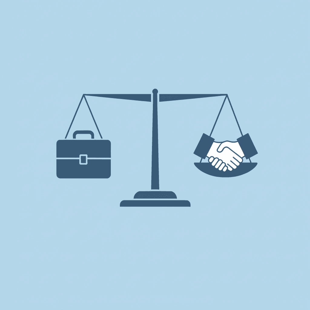 Balance scale comparing traditional brokers (own money, full losses, limited capital) on the left side versus prop trading firms (funded accounts, less personal risk) on the right side