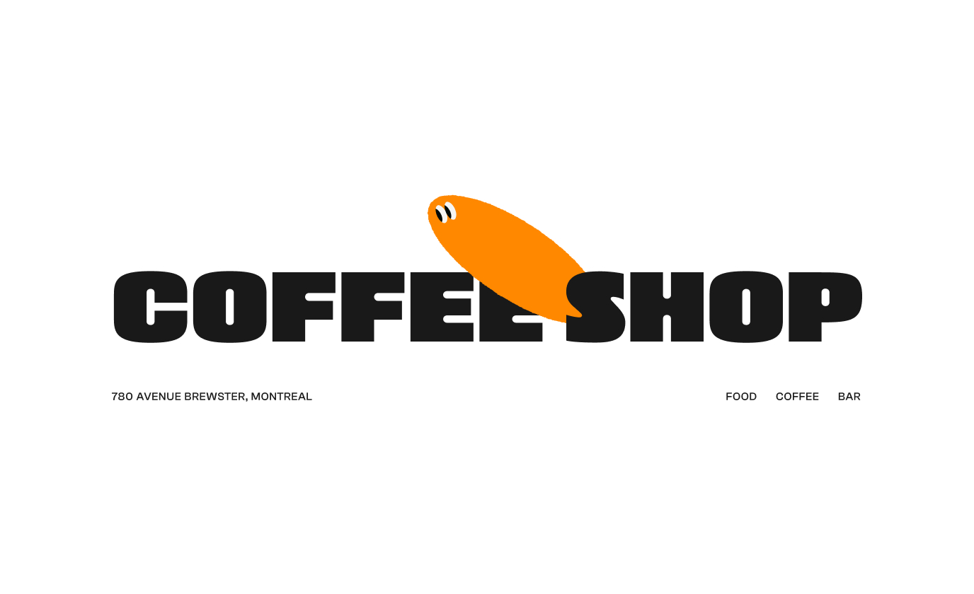 Le logo Coffee Shop SavSav montre un grain de café orange sur fond blanc minimaliste.