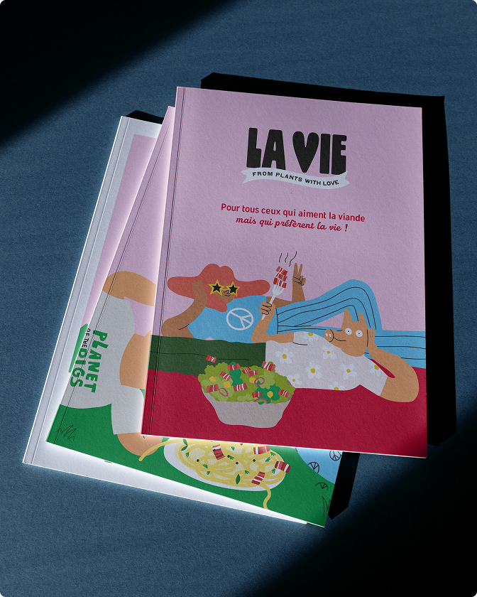 Magazines posés sur une table avec couverture La Vie en rose illustrée.