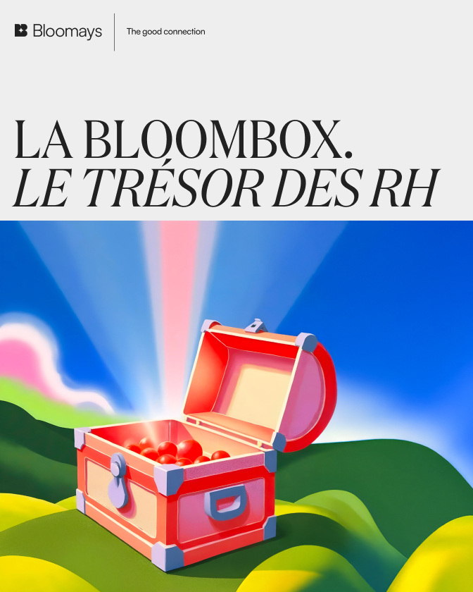 Illustration d’un coffre au trésor rouge ouvert avec texte La Bloombox Le trésor des RH.