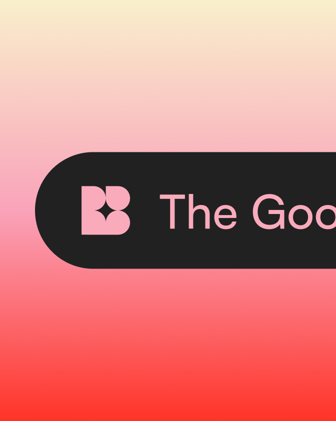 Logo The Good News sur fond dégradé rouge et rose.