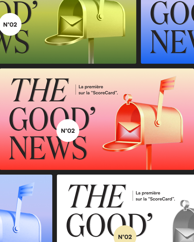 Montage graphique coloré avec boîtes aux lettres et texte The Good News.