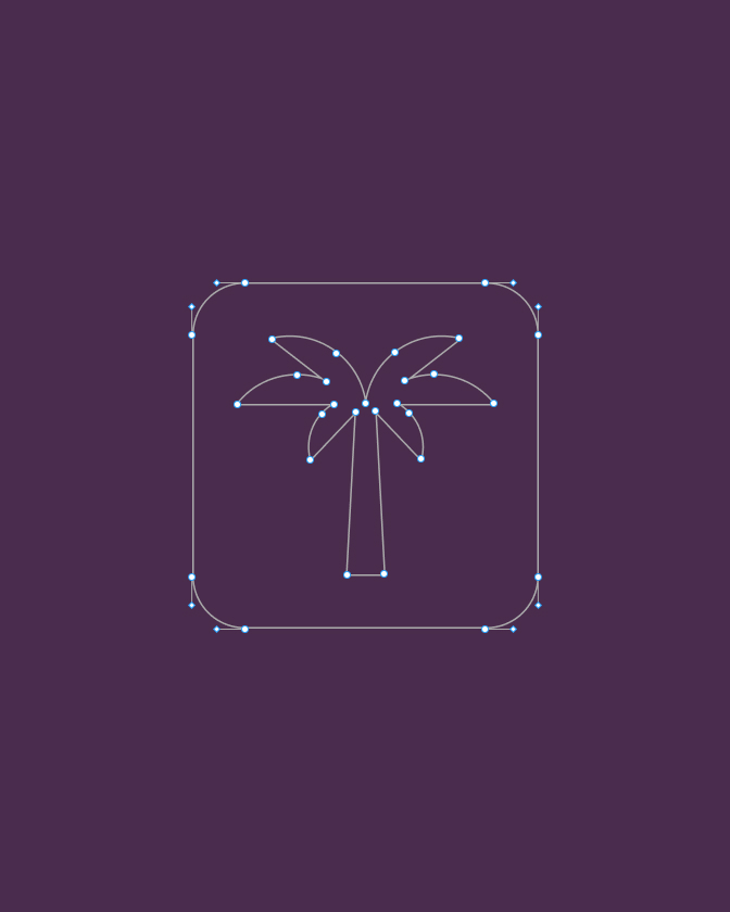 Icône palmier Tropee vectorisé en tracés sur fond violet