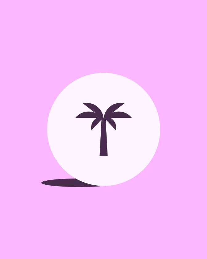 cône palmier violet de Tropee dans un cercle blanc sur fond rose