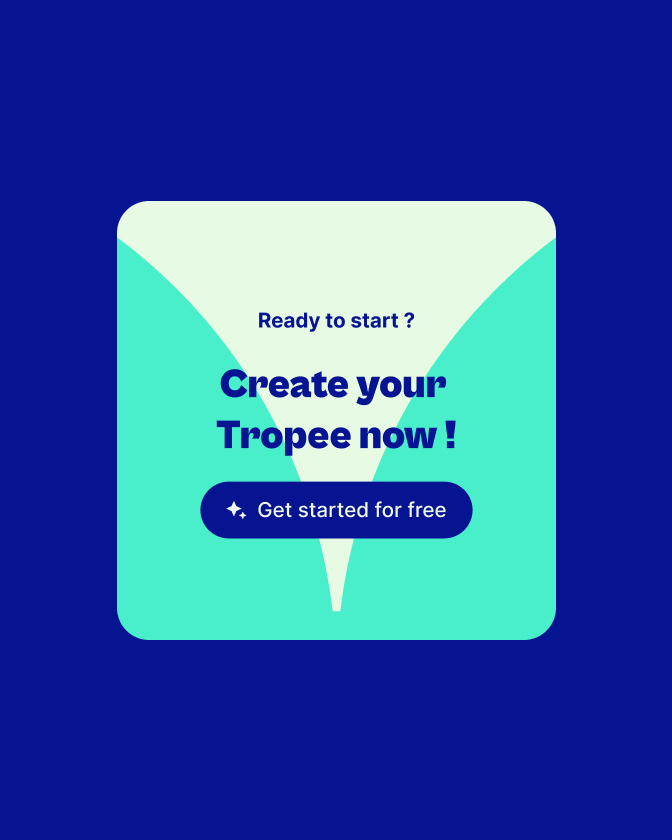 Carte graphique Tropee “Create your Tropee now” en bleu et vert clair