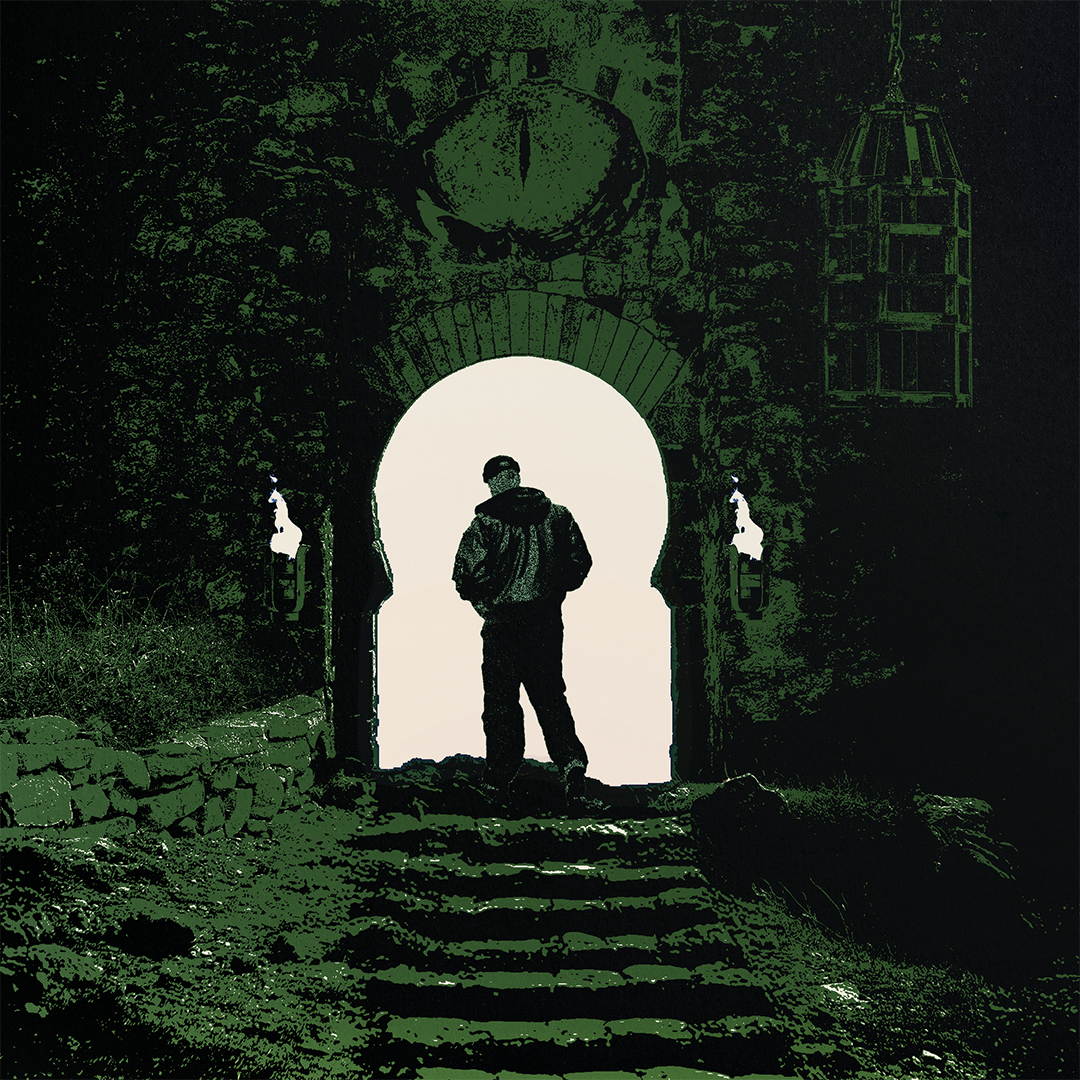 illustration of a person entering castle