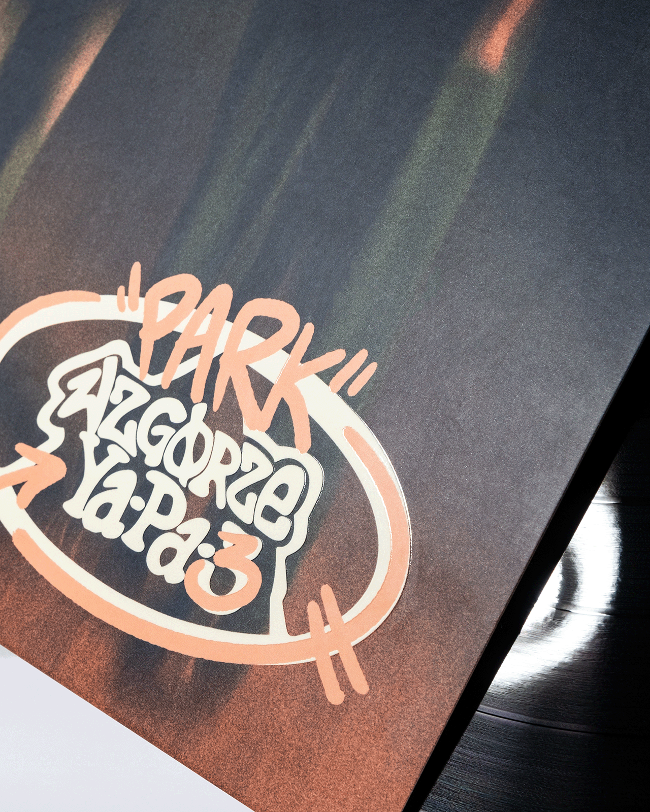 detail photo of a logo on a vinyl cover
