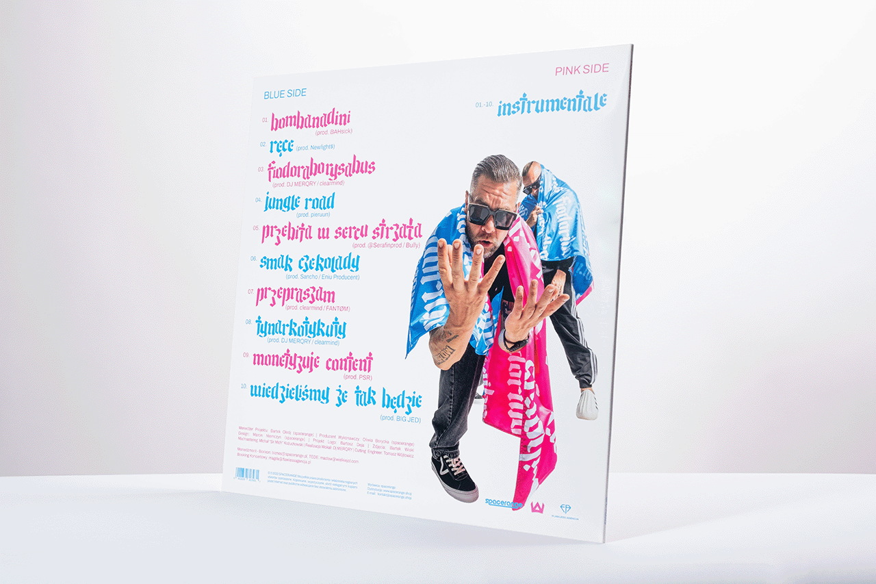 product photo of and back of vinyl packaging 