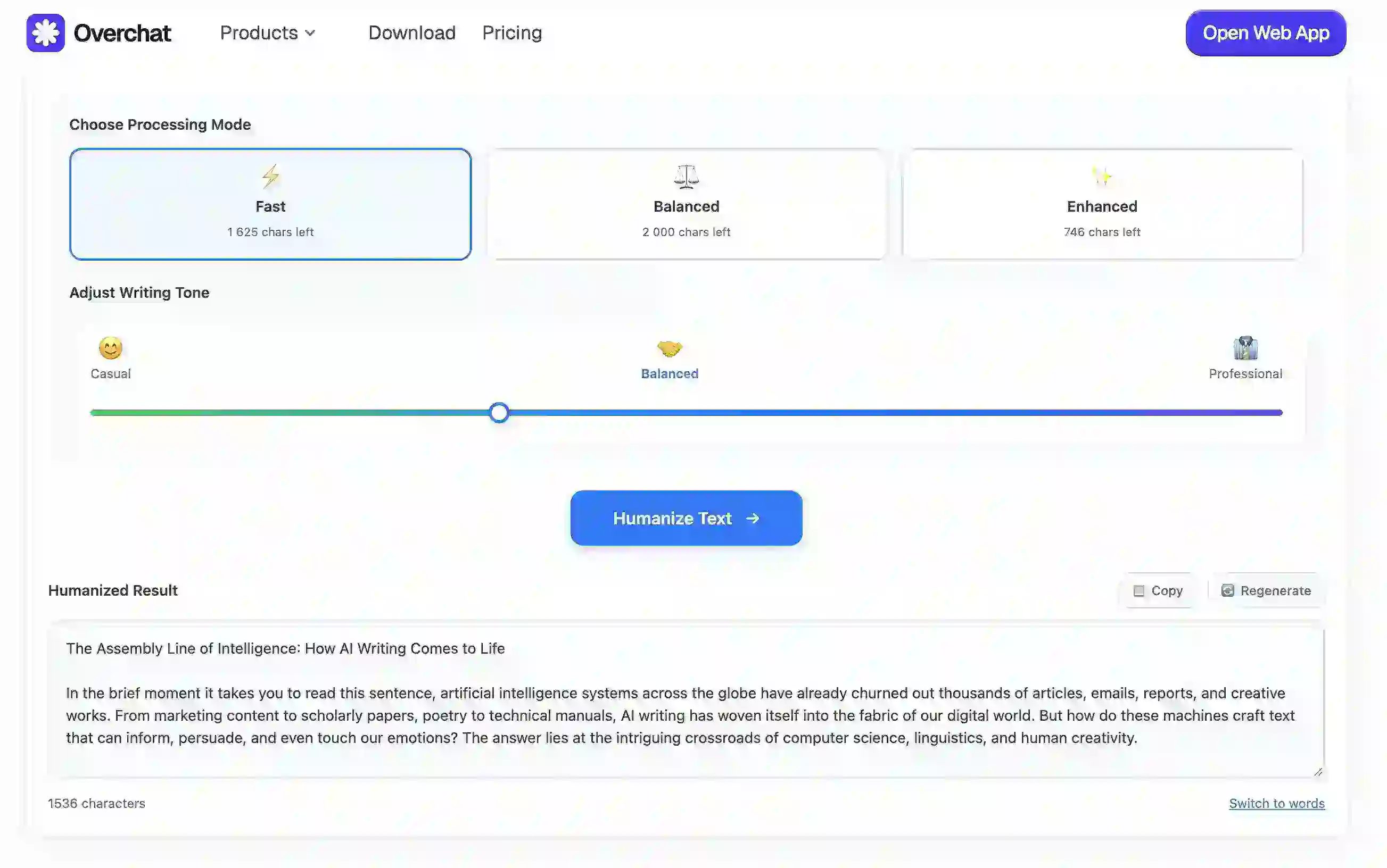 Overchat AI humanizer