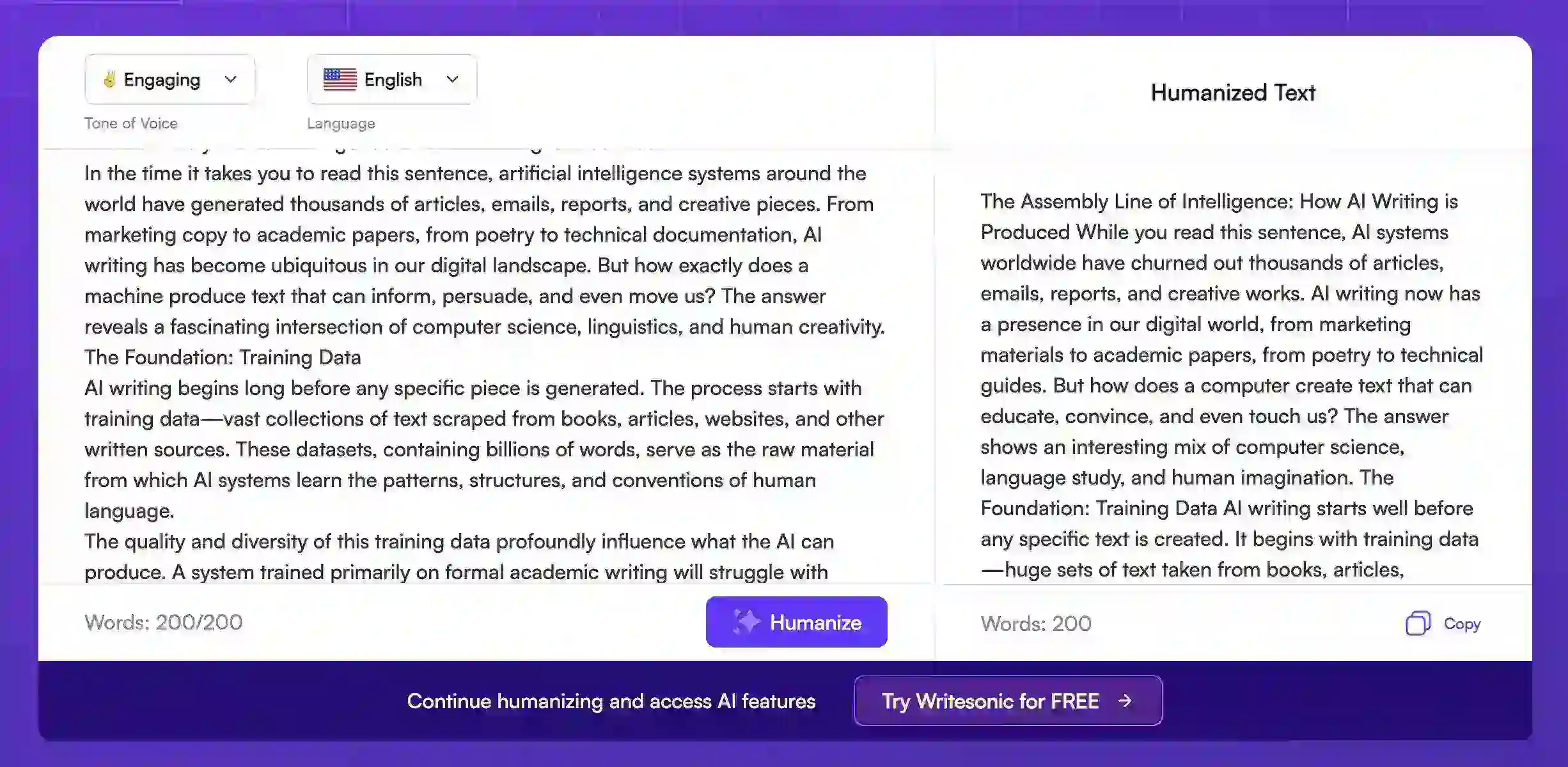 Free AI Text Humanizer by Writesonic