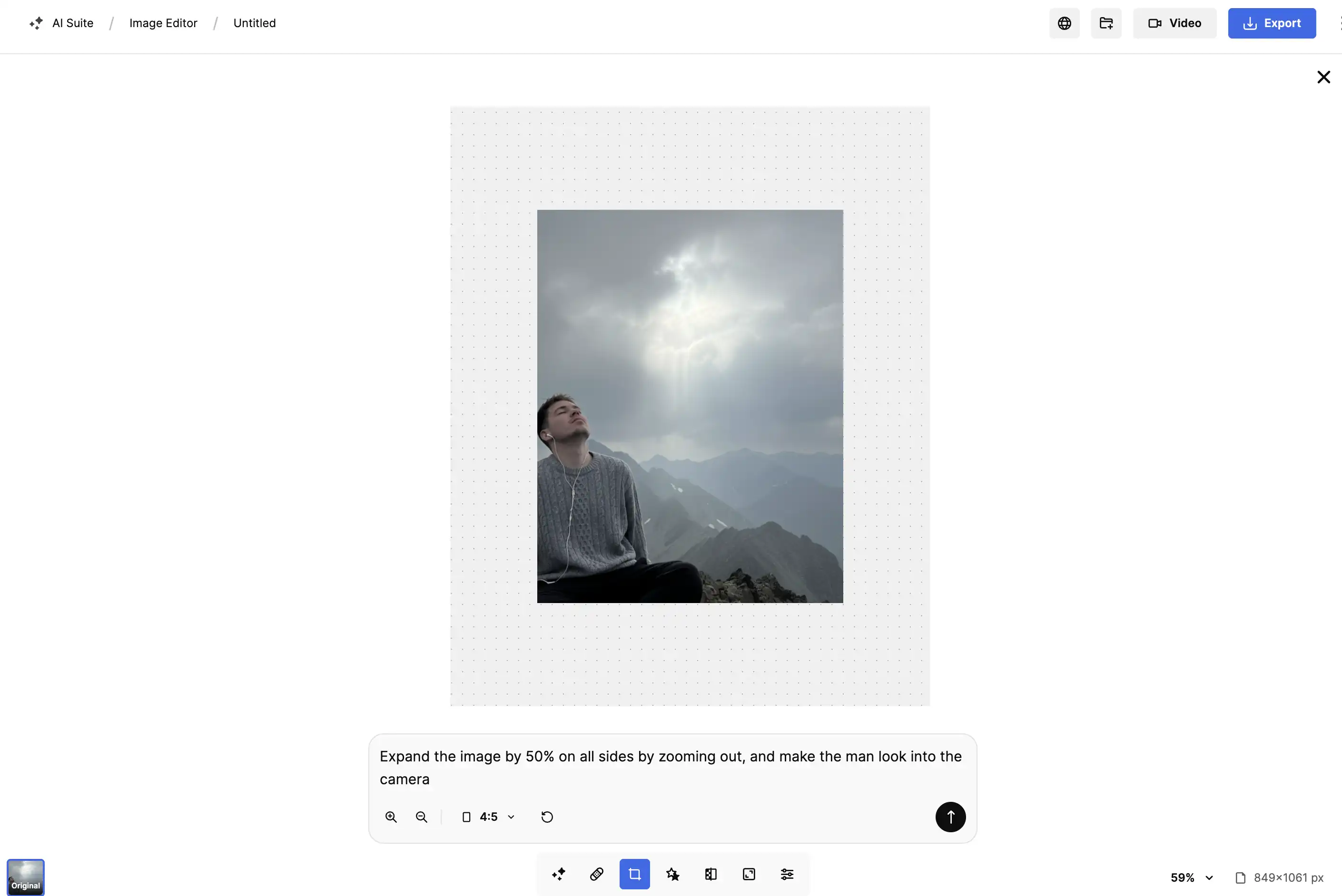 Freepik AI image extender interface