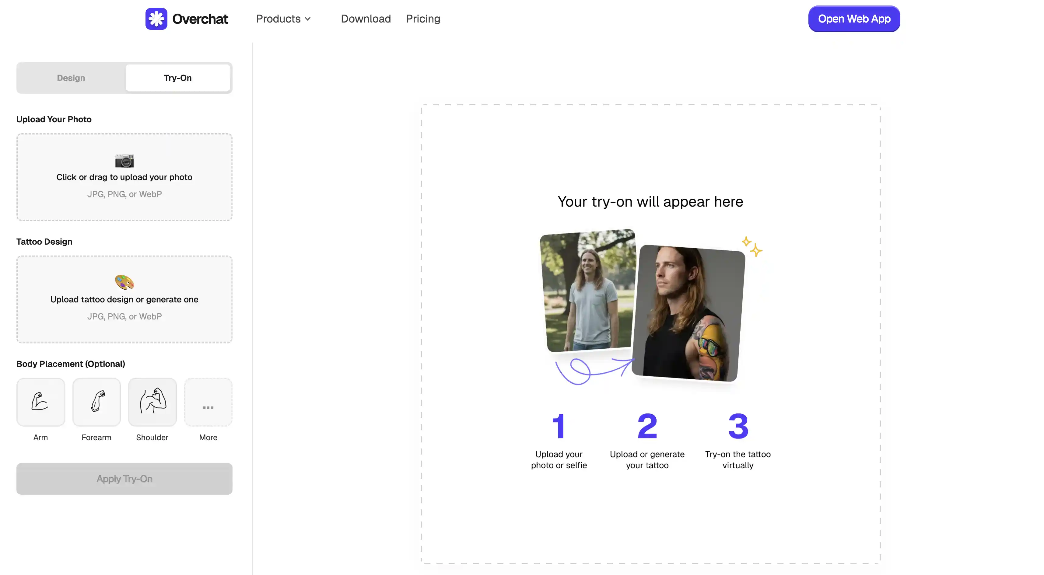 Overchat AI generator virtual tattoo preview