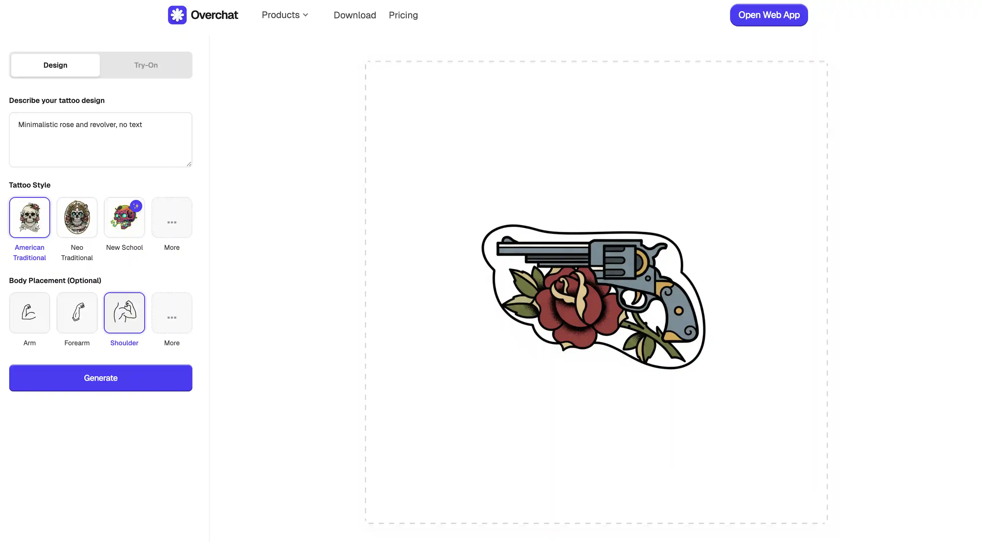 Overchat AI tattoo and logo generator